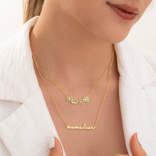 Personalized Birth Flower & Name Layered Necklace