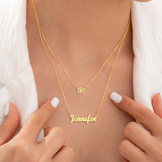 Birthflower Name Multilayer Necklace