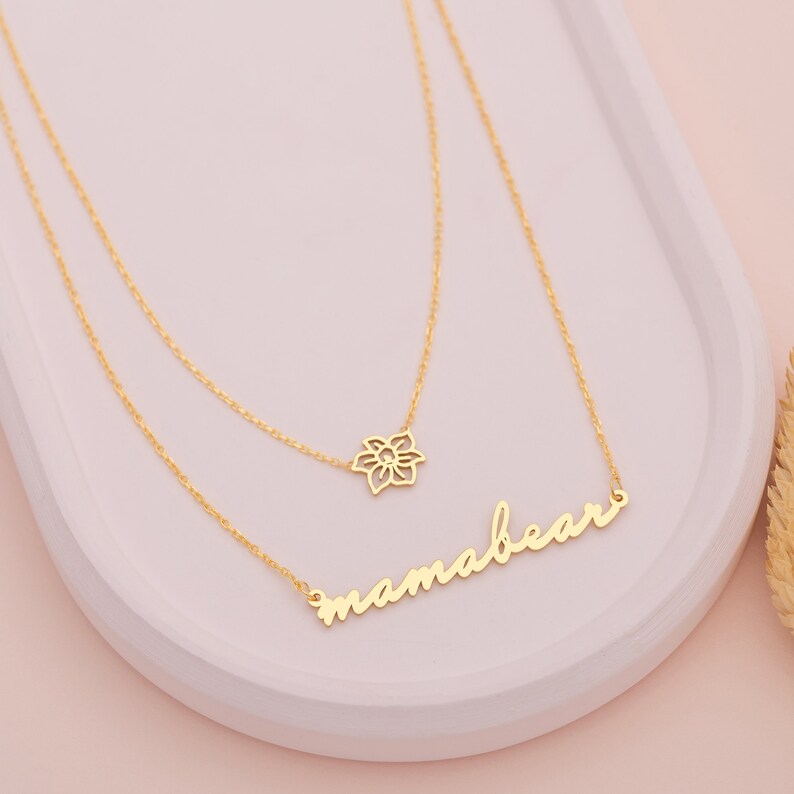 Personalized Birth Flower & Name Layered Necklace