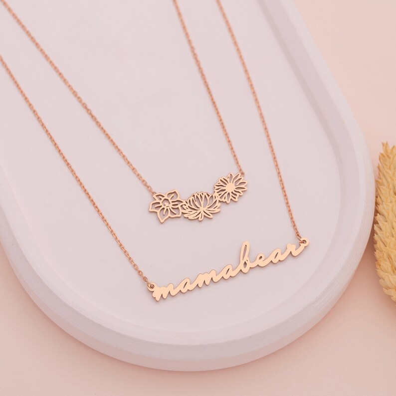 Personalized Birth Flower & Name Layered Necklace
