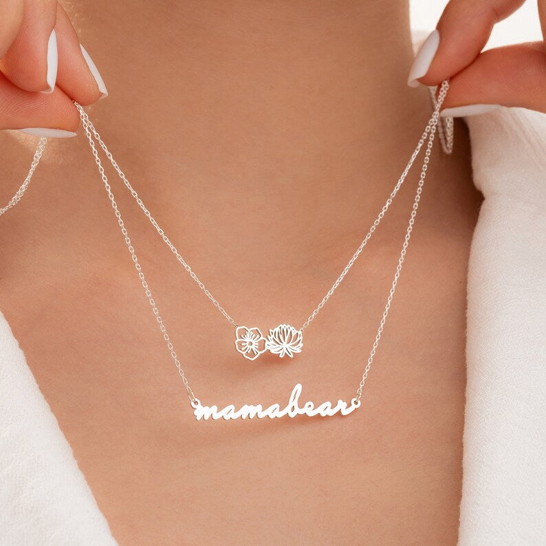 Personalized Birth Flower & Name Layered Necklace