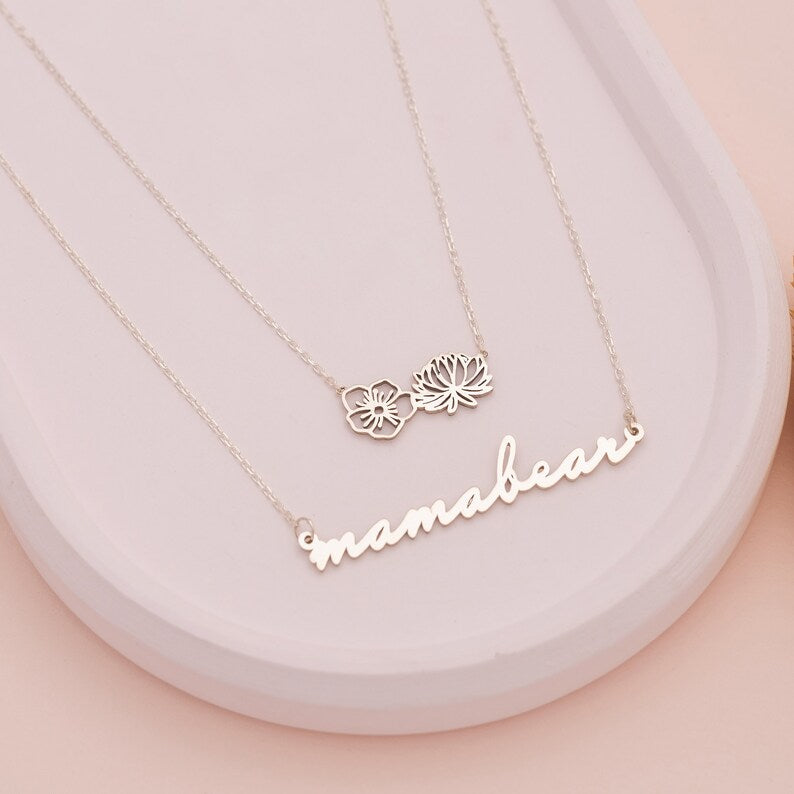 Personalized Birth Flower & Name Layered Necklace