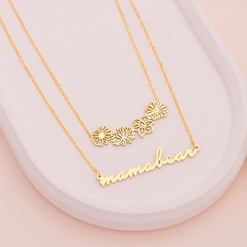 Personalized Birth Flower & Name Layered Necklace