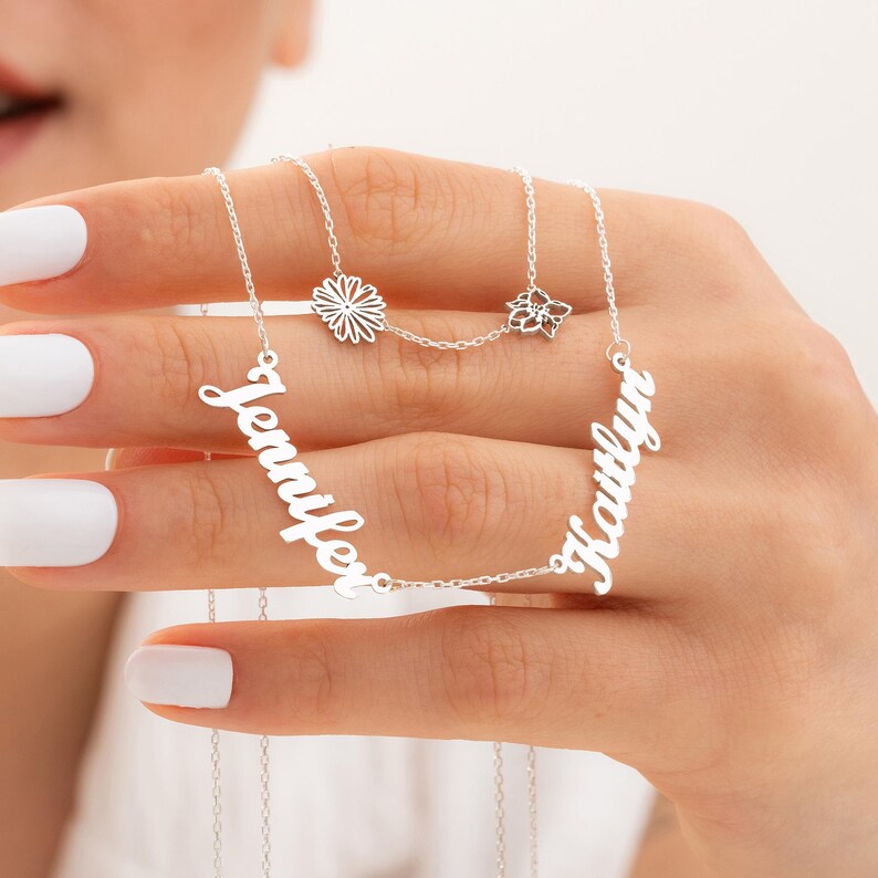 Personalized Birth Flower & Name Layered Necklace